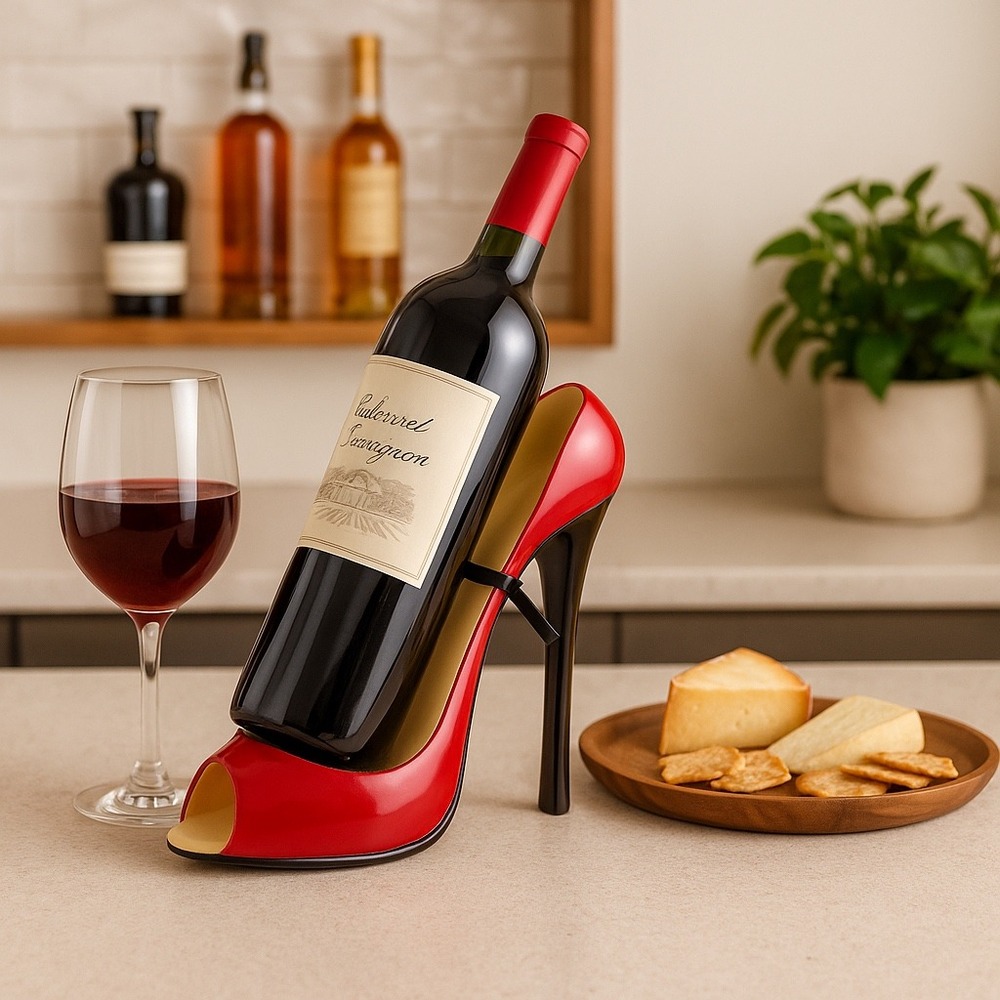 True Barolo Blanc High Heel Wine Bottle Holder Set Red & Black Peep‎ Toe Pumps